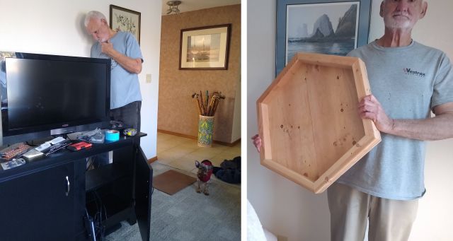 TV cabinet self; chair riser